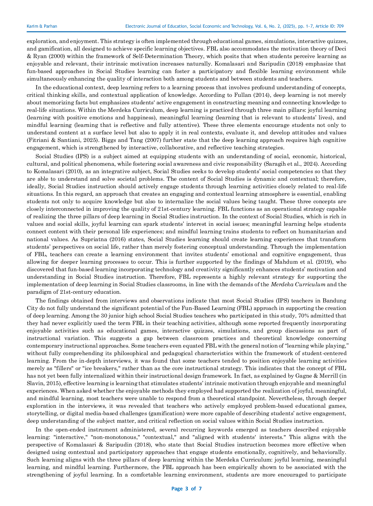 JURIS The Implementation of Fun Based Learning as a Deep Learning Approach Strategy in 21st Century Education A Perspective Study of Social Studies Teachers in Bandung City