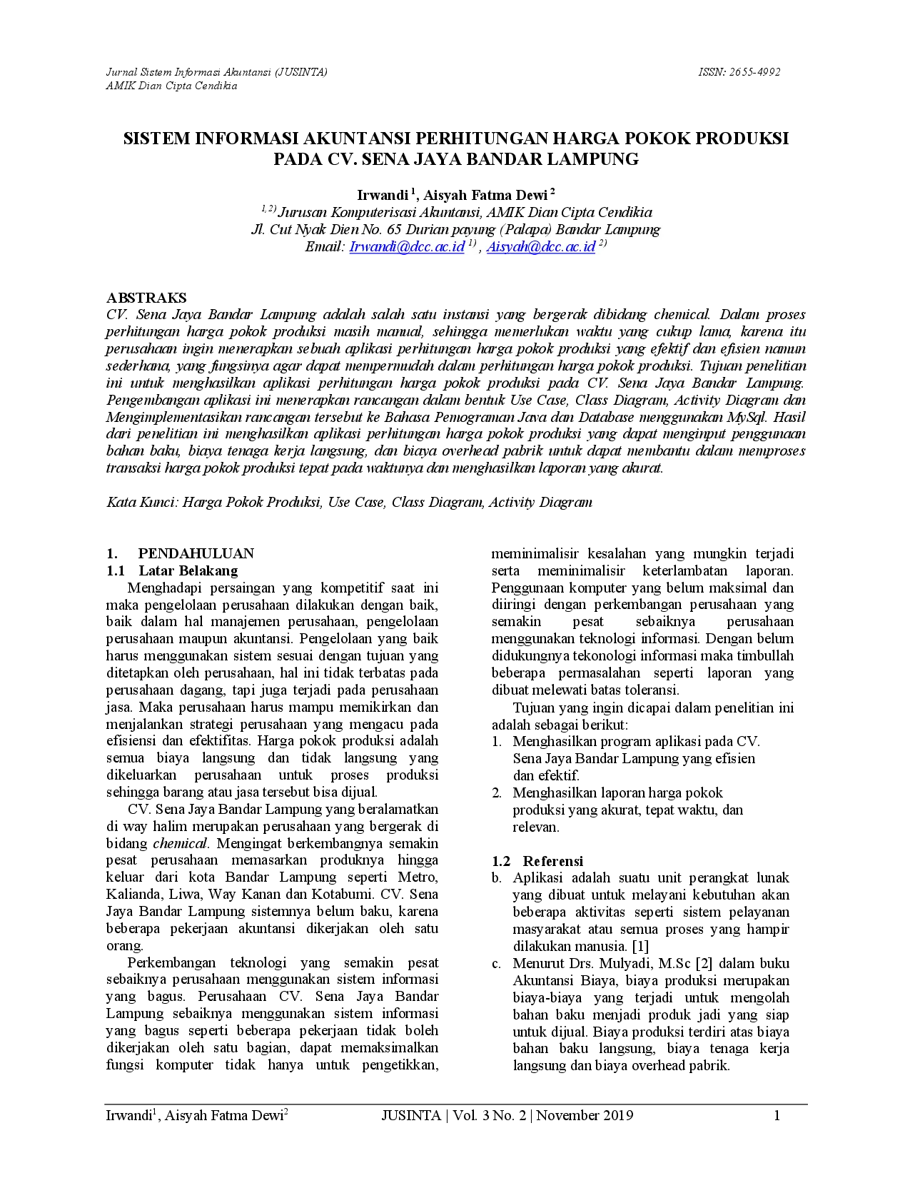 JURIS Sistem Informasi Akuntansi Perhitungan Harga Pokok Produksi Pada Cv Sena Jaya Bandar Lampung