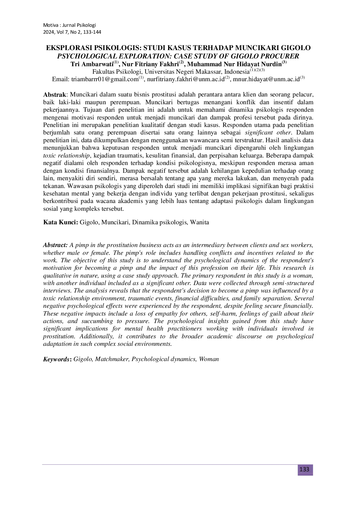 JURIS Eksplorasi Psikologis Studi Kasus Terhadap Muncikari Gigolo