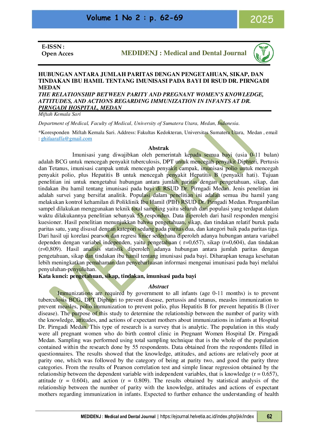 JURIS Hubungan Antara Jumlah Paritas Dengan Pengetahuan Sikap Dan Tindakan Ibu Hamil Tentang Imunisasi Pada Bayi Di Rsud Dr Pirngadi Medan