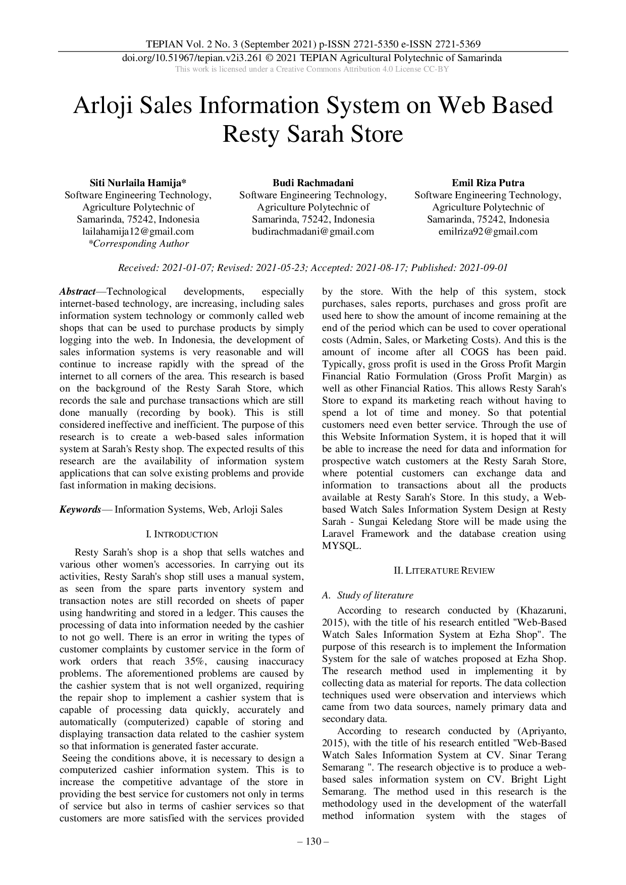 JURIS Arloji Sales Information System on Web Based Resty Sarah Store