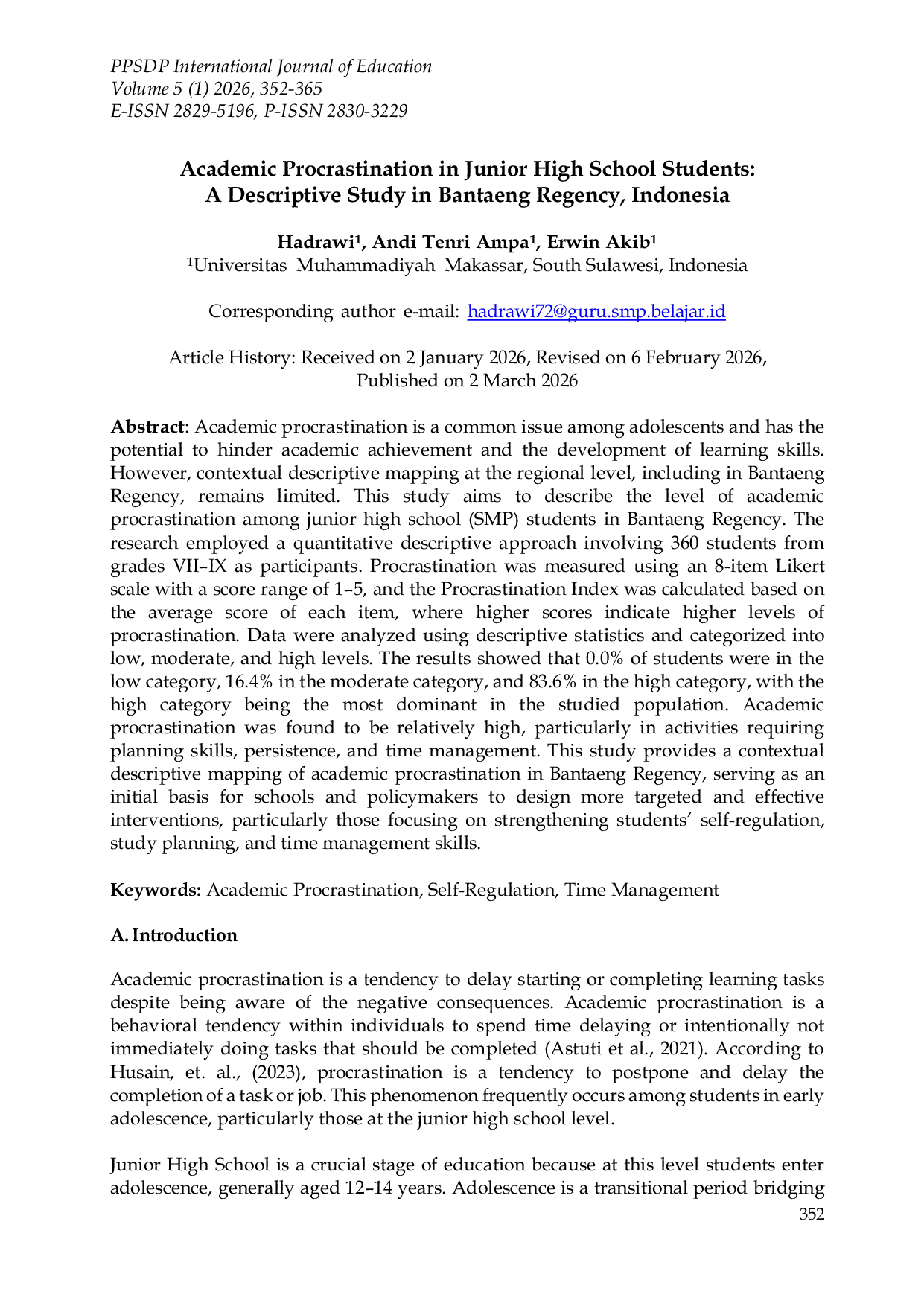 JURIS Academic Procrastination in Junior High School Students A Descriptive Study in Bantaeng Regency Indonesia