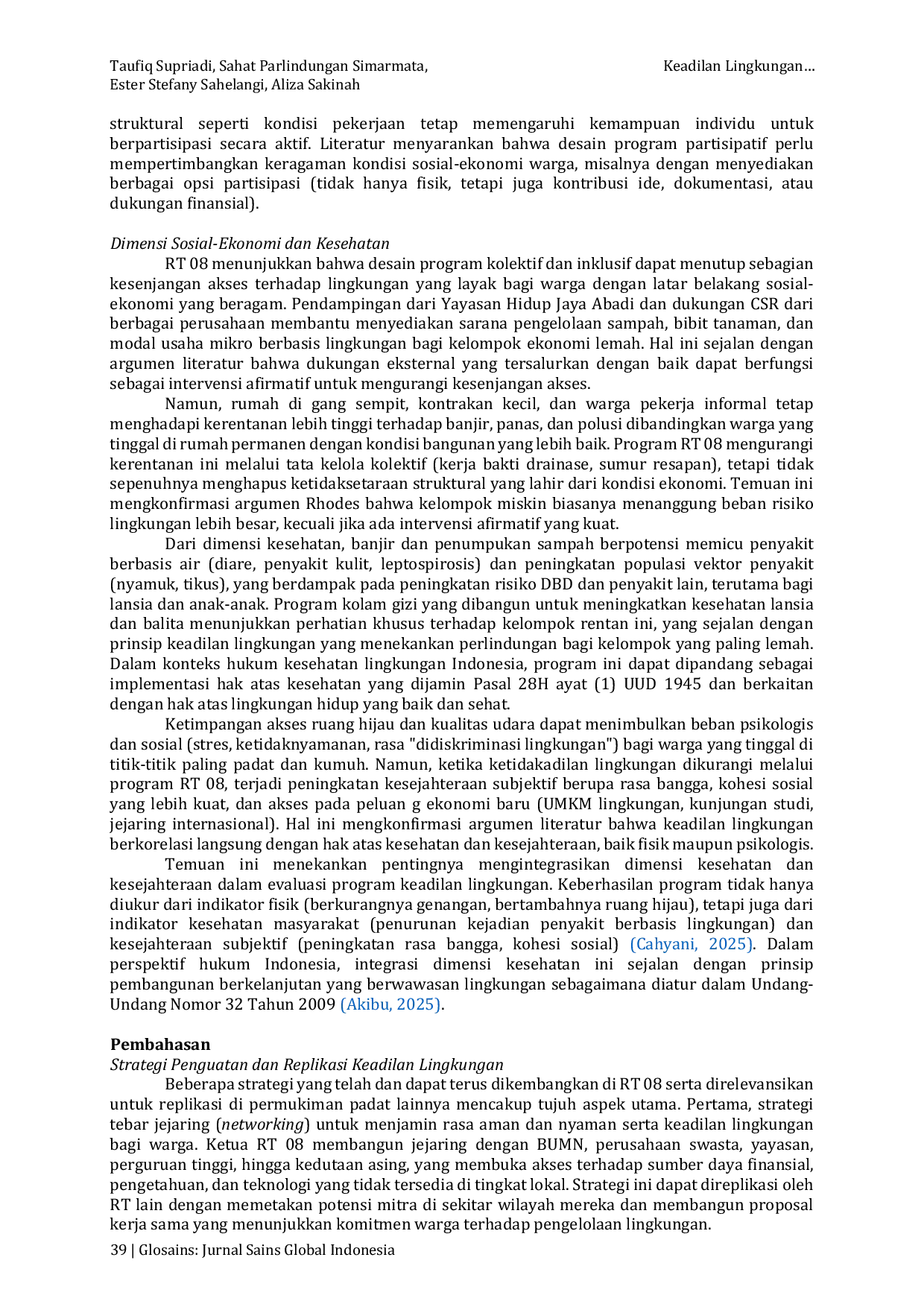 JURIS Keadilan Lingkungan pada Skala Mikro Tata Kelola Permukiman Berbasis Komunitas di RT 08 RW 04 Malaka Jaya Jakarta Timur dalam Perspektif Hukum Lingkungan Indonesia