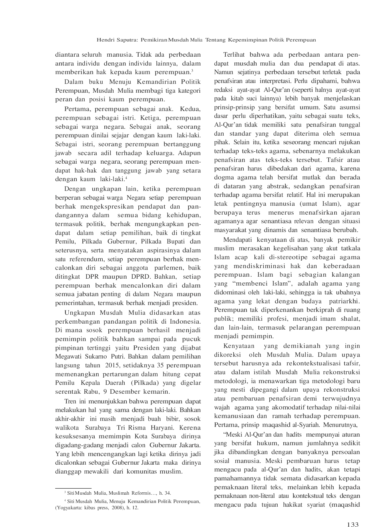 JURIS Pemikiran Musdah Mulia Tentang Kepemimpinan Politik Perempuan