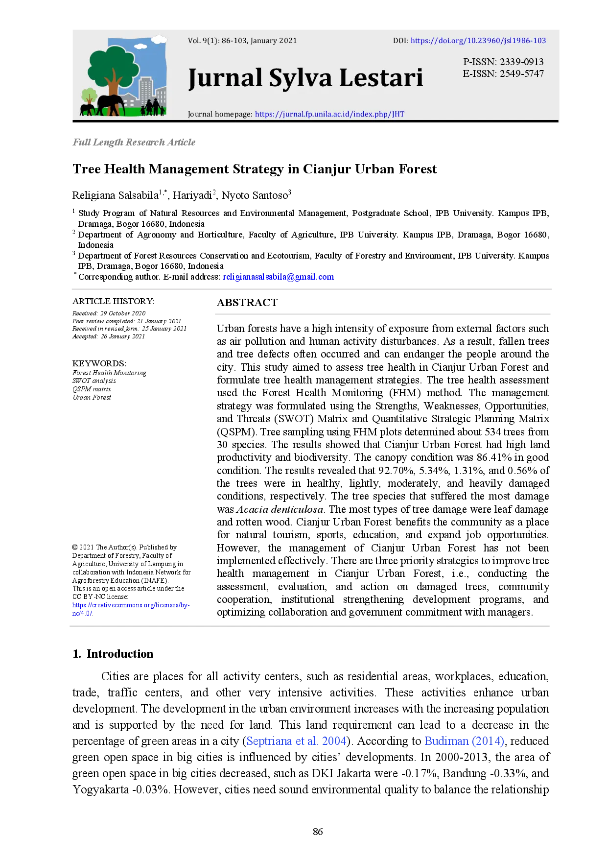 juris Tree Health Management Strategy in Cianjur Urban Forest