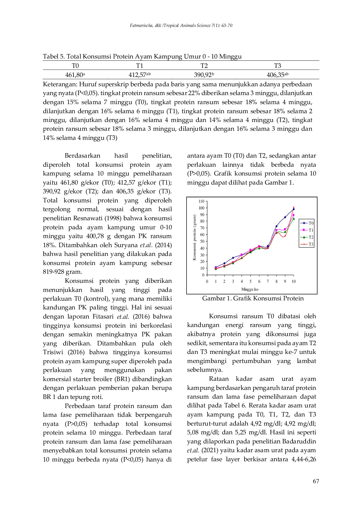 JURIS Kadar Asam Urat dan Protein Plasma Darah Ayam Kampung Pengaruh Taraf Protein Ransum dan Lama Pemeliharaan