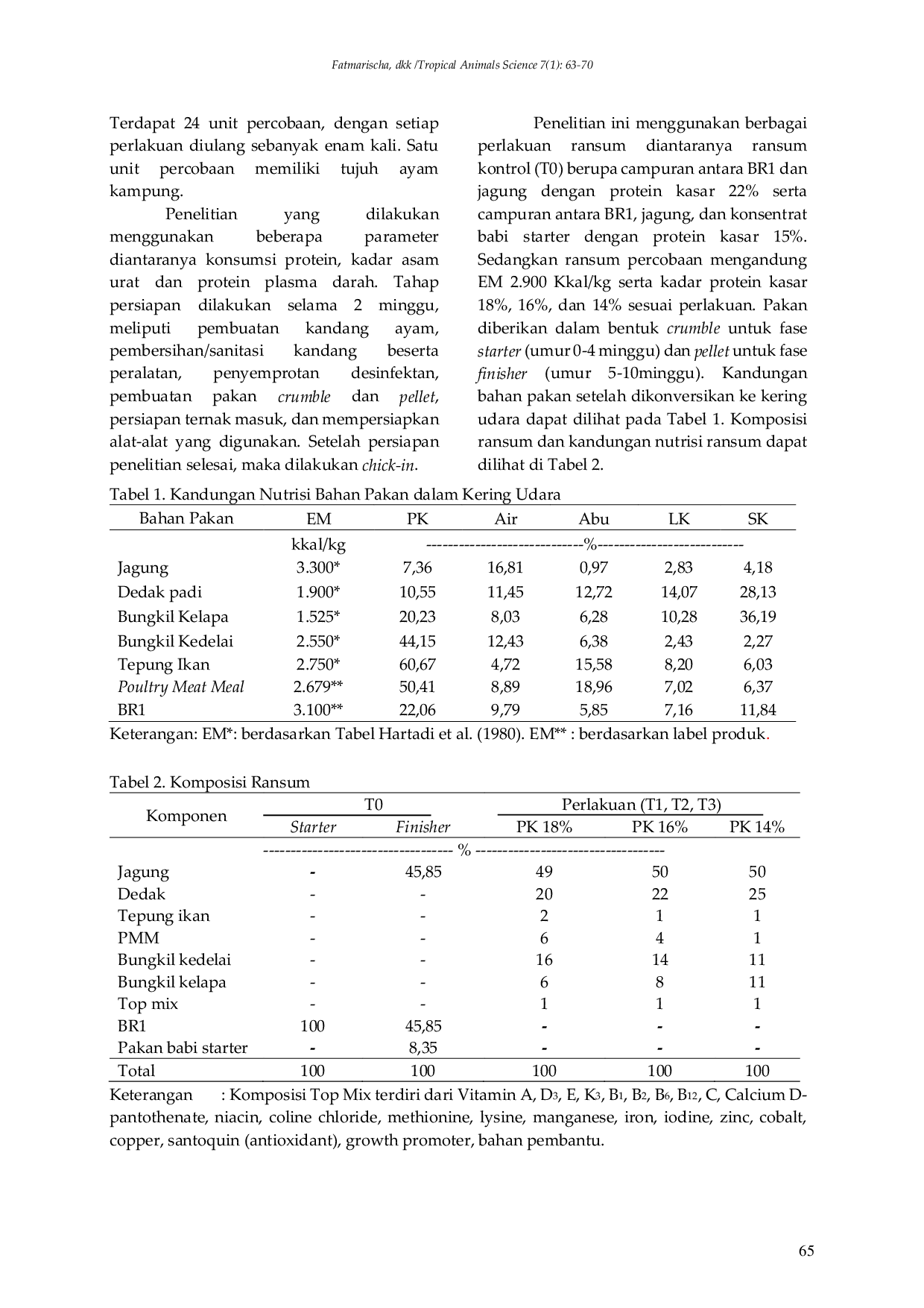 JURIS Kadar Asam Urat dan Protein Plasma Darah Ayam Kampung Pengaruh Taraf Protein Ransum dan Lama Pemeliharaan