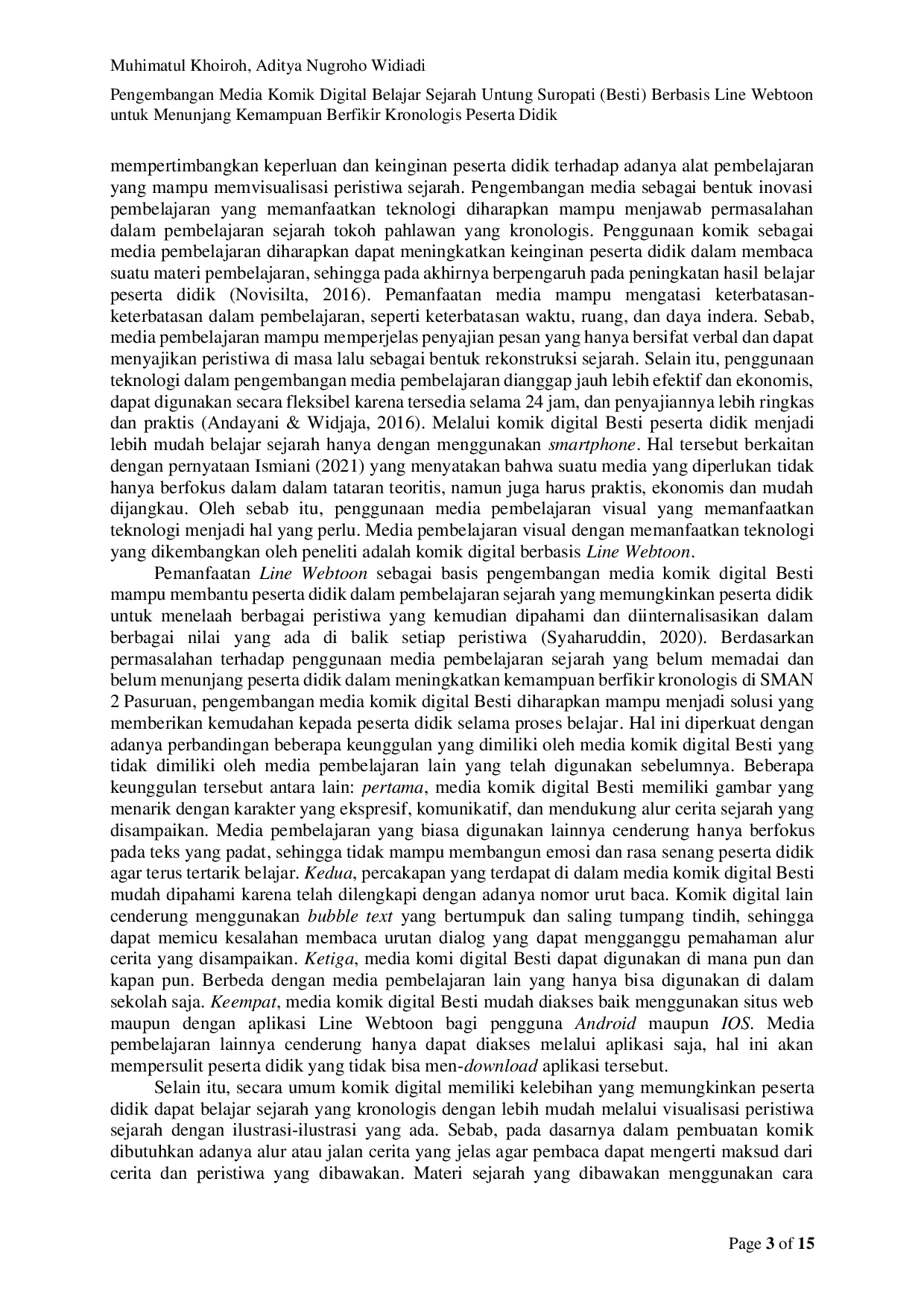 JURIS Pengembangan Media Komik Digital Belajar Sejarah Untung Suropati Besti Berbasis Line Webtoon untuk Menunjang Kemampuan Berfikir Kronologis Peserta Didik