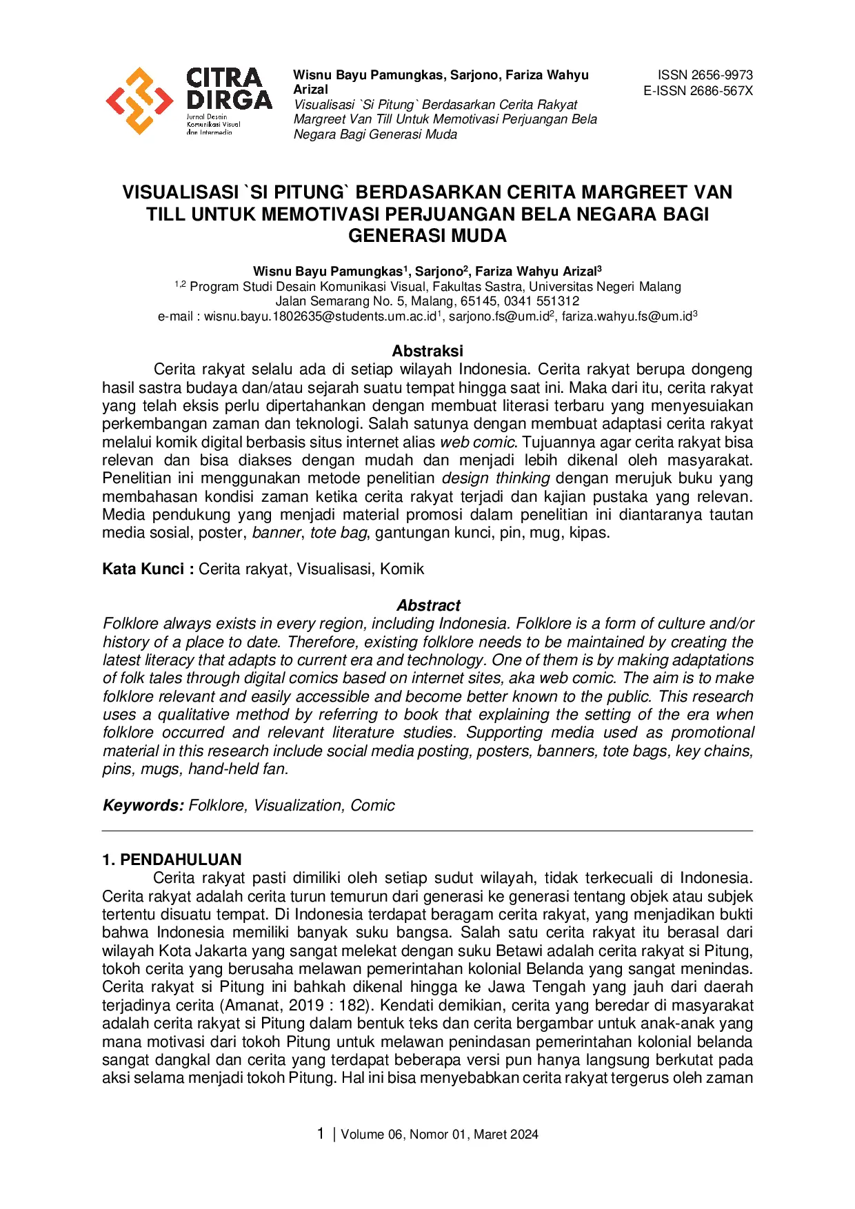 JURIS Visualisasi Si Pitung Berdasarkan Cerita Margreet Van Till untuk Memotivasi Perjuangan Bela Negara bagi Generasi Muda