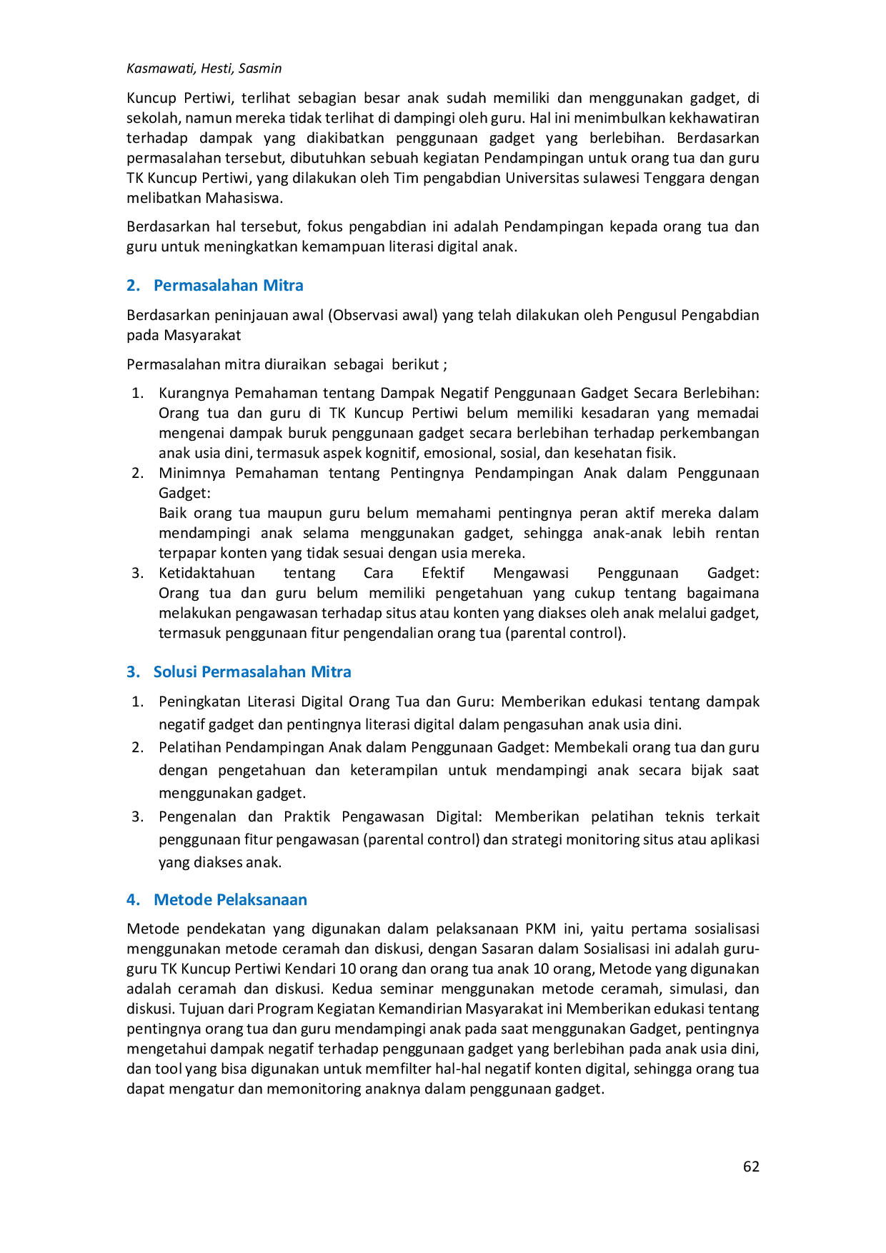 juris Pendampingan Orang Tua Dan Guru Dalam Meningkatkan Literasi Digital Pada Anak Di TK Kuncup Pertiwi Kendari