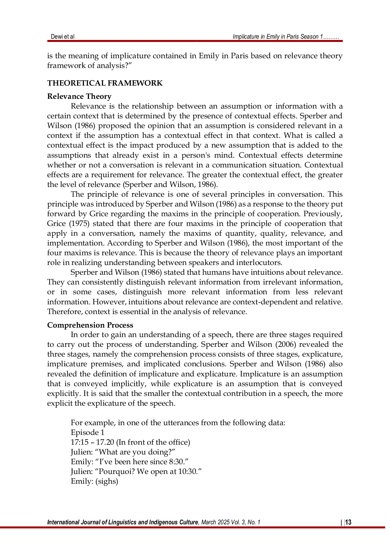 JURIS Implicature in Emily in Paris Season 1 from the Perspective of Relevance Theory