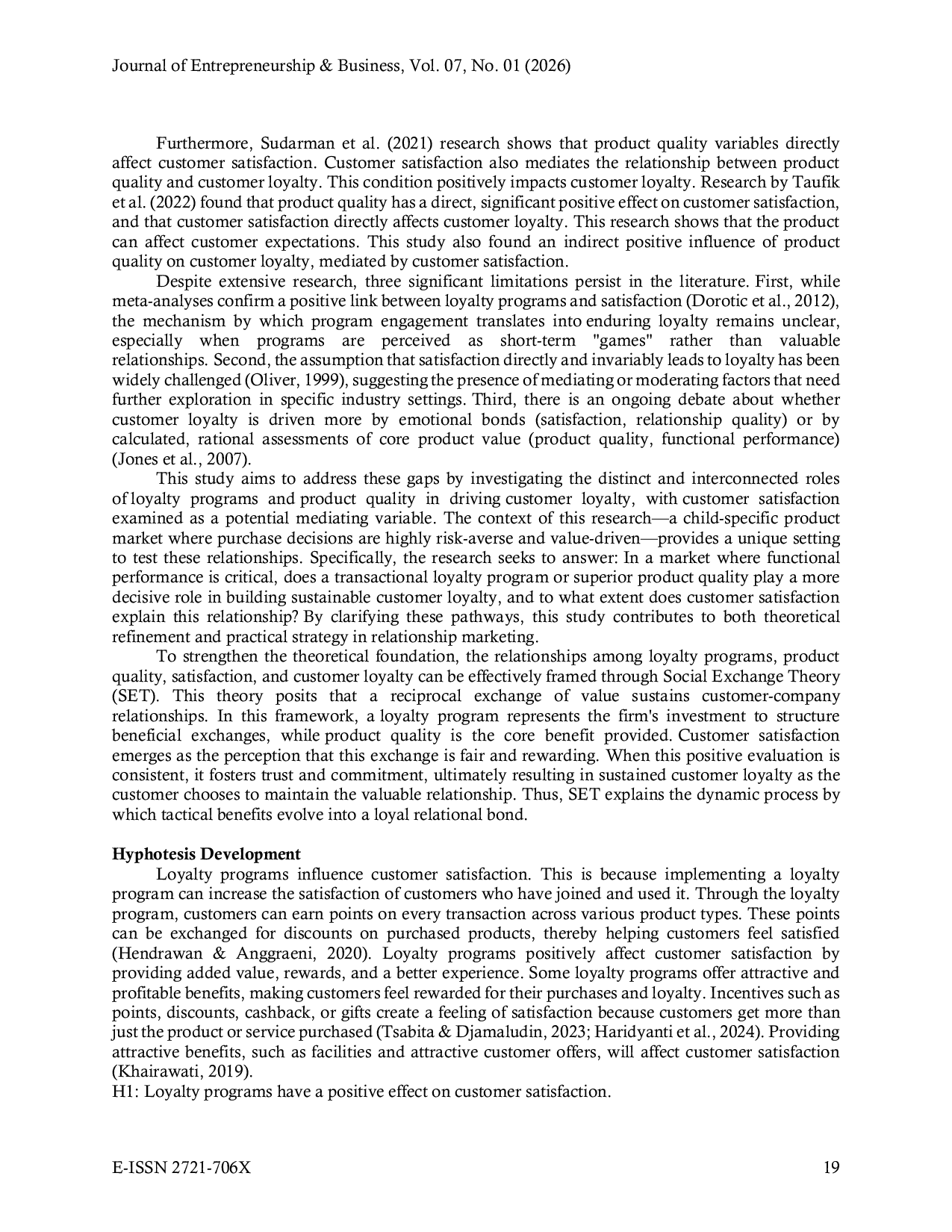 JURIS The Effect of Loyalty Programs Product Quality and Satisfaction on Customer Loyalty in Small and Medium Entreprises
