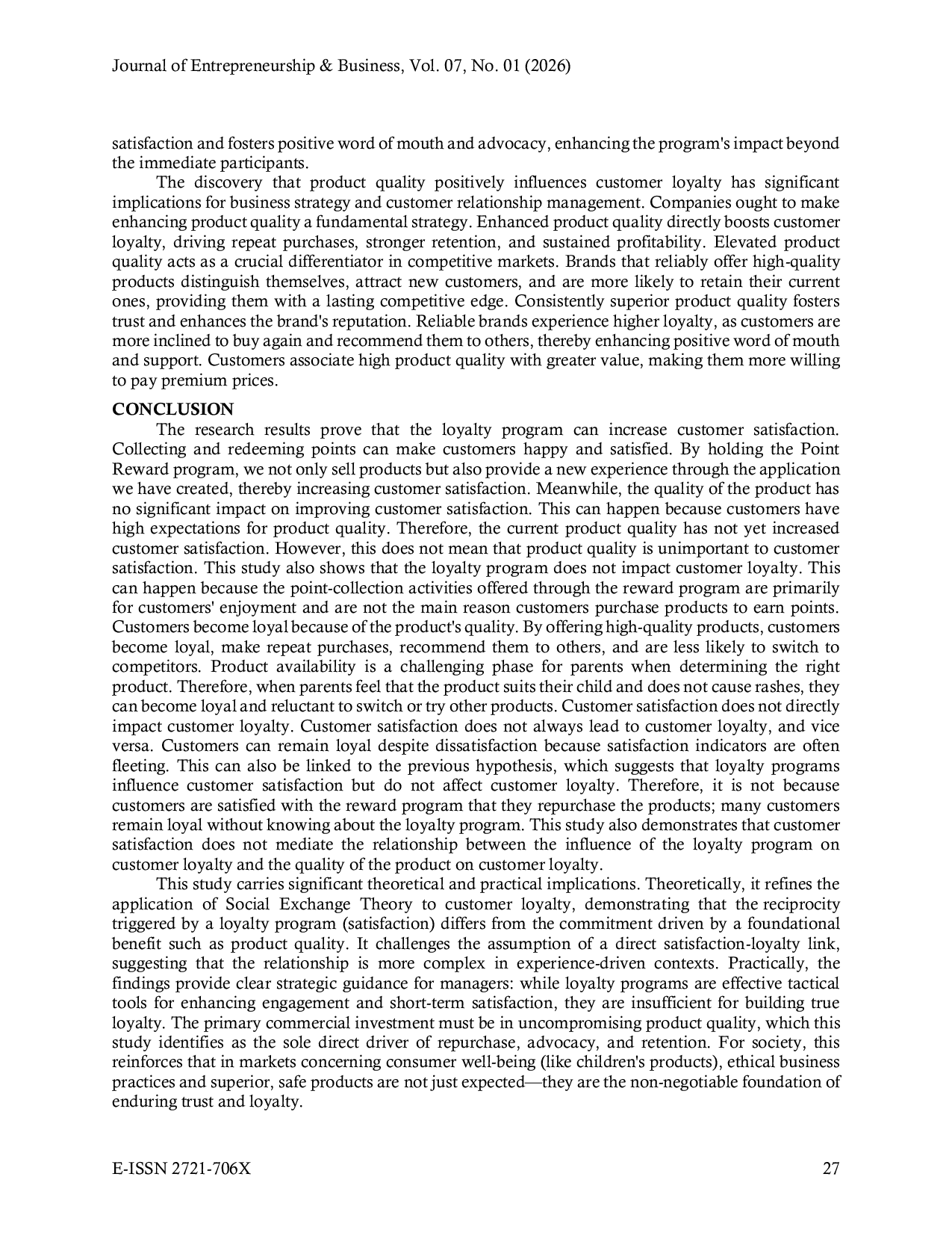 JURIS The Effect of Loyalty Programs Product Quality and Satisfaction on Customer Loyalty in Small and Medium Entreprises