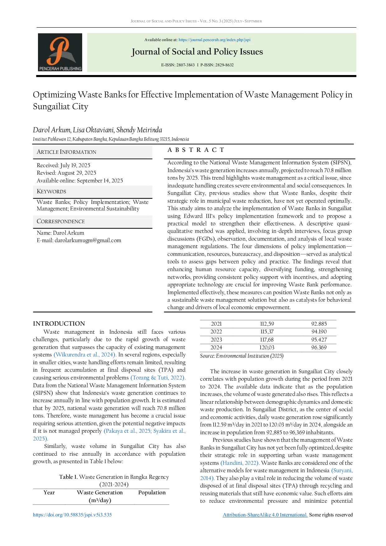 JURIS Optimizing Waste Banks for Effective Implementation of Waste Management Policy in Sungailiat City