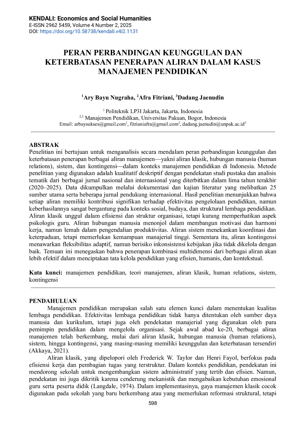 JURIS Peran Perbandingan Keunggulan dan Keterbatasan Penerapan Aliran dalam Kasus Manajemen Pendidikan