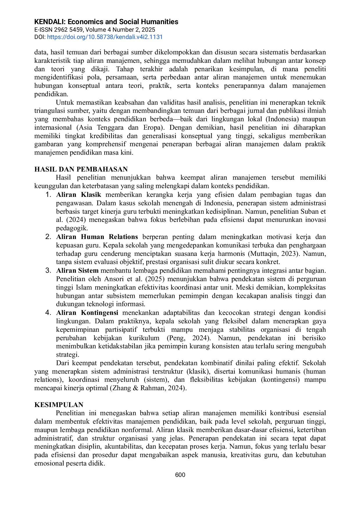 JURIS Peran Perbandingan Keunggulan dan Keterbatasan Penerapan Aliran dalam Kasus Manajemen Pendidikan