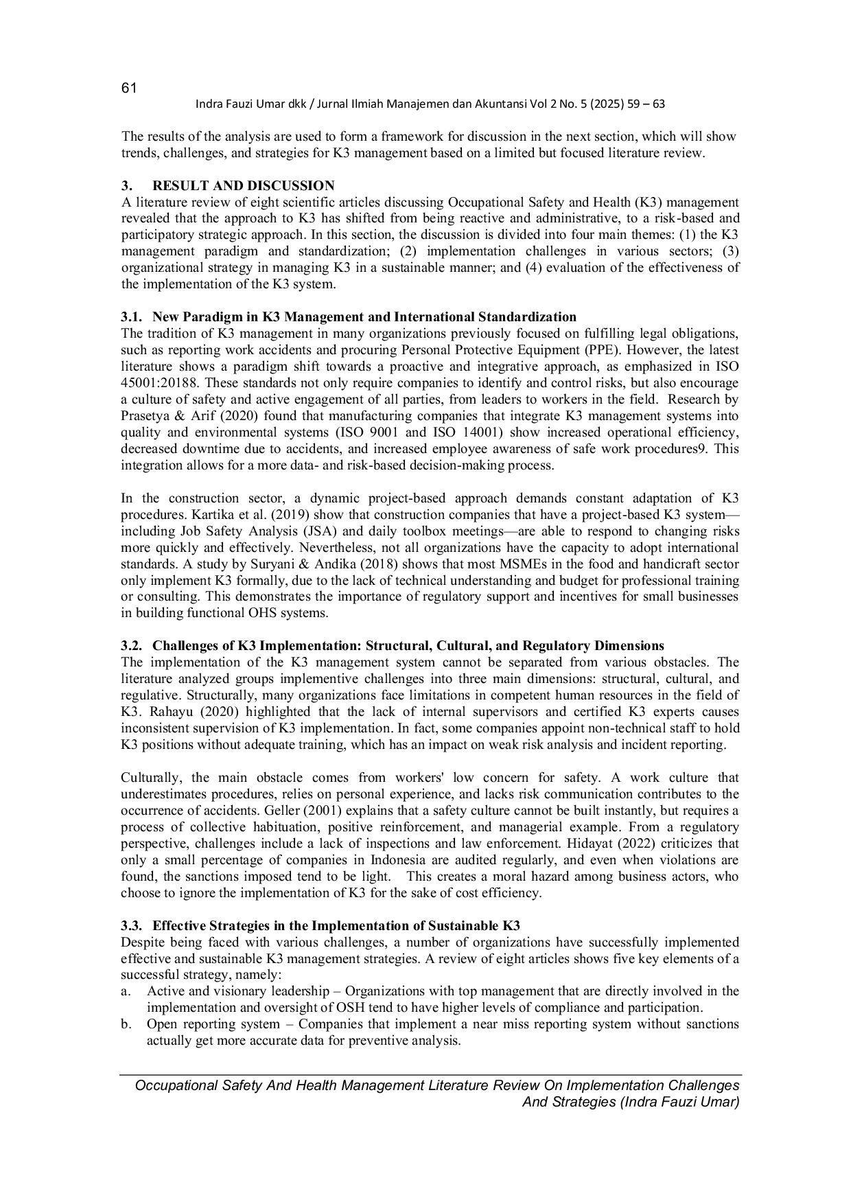 JURIS Tinjauan Literatur Manajemen Keselamatan Dan Kesehatan Kerja Tantangan Implementasi Dan Strategi