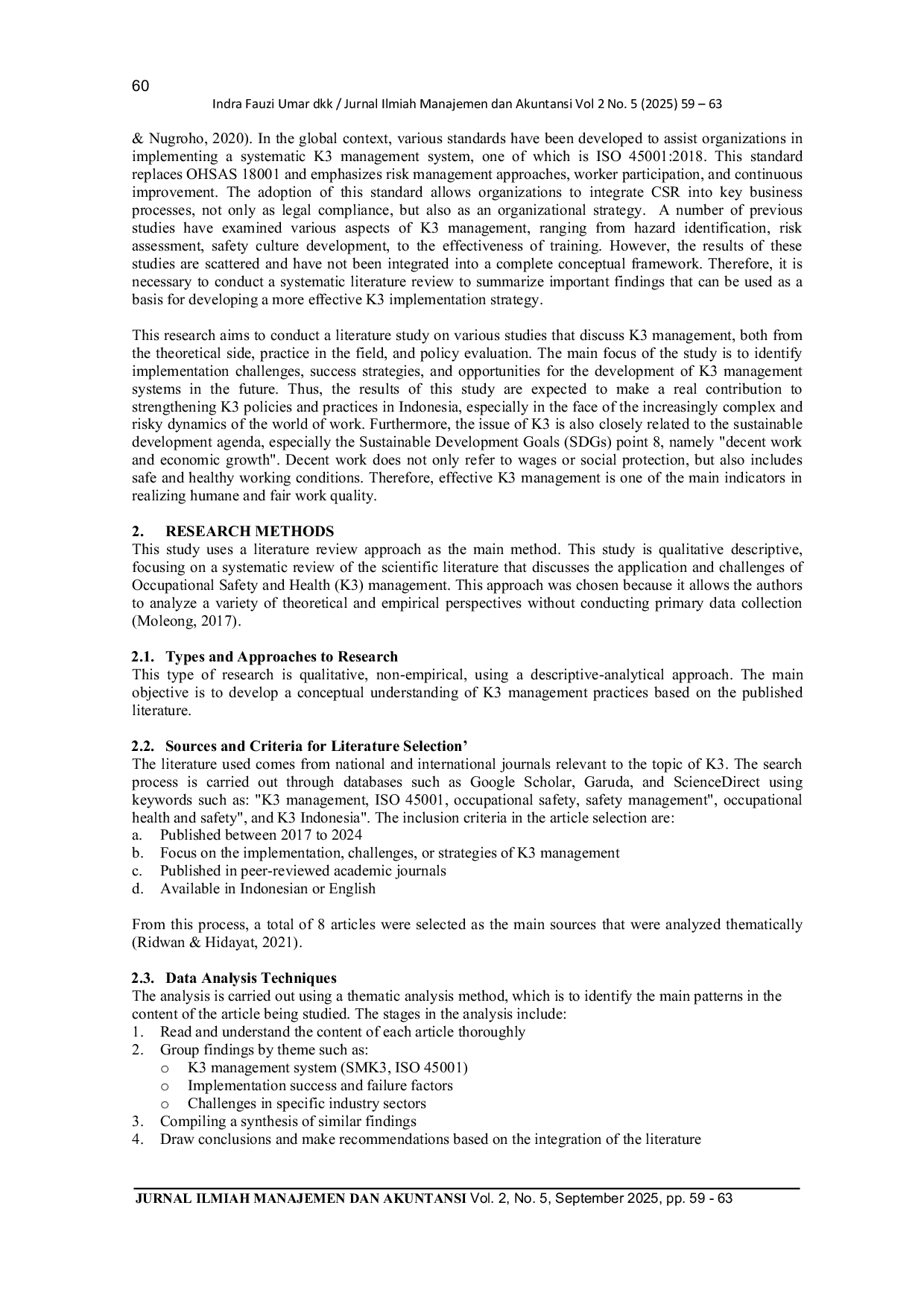 JURIS Tinjauan Literatur Manajemen Keselamatan Dan Kesehatan Kerja Tantangan Implementasi Dan Strategi