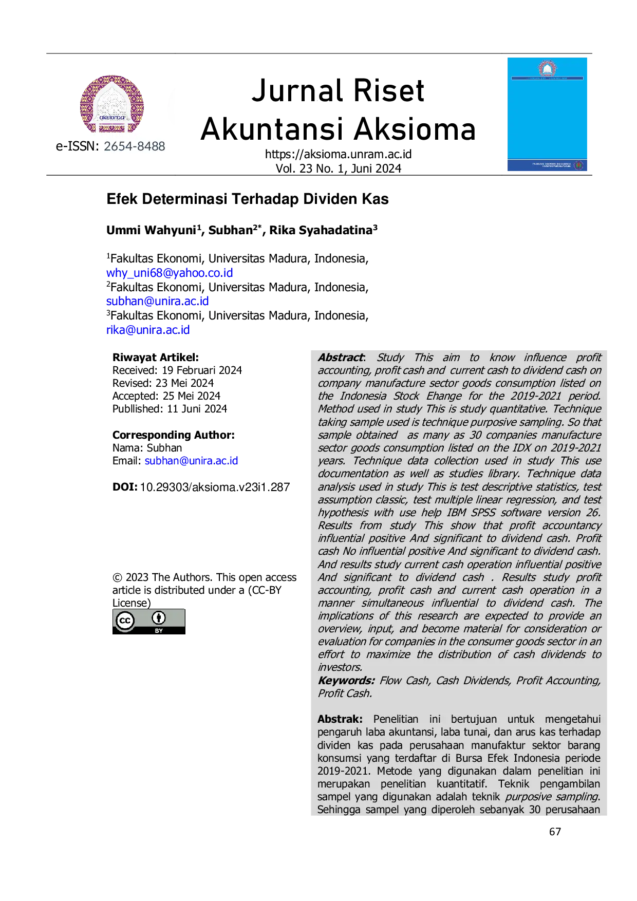 JURIS Efek Determinasi Terhadap Dividen Kas