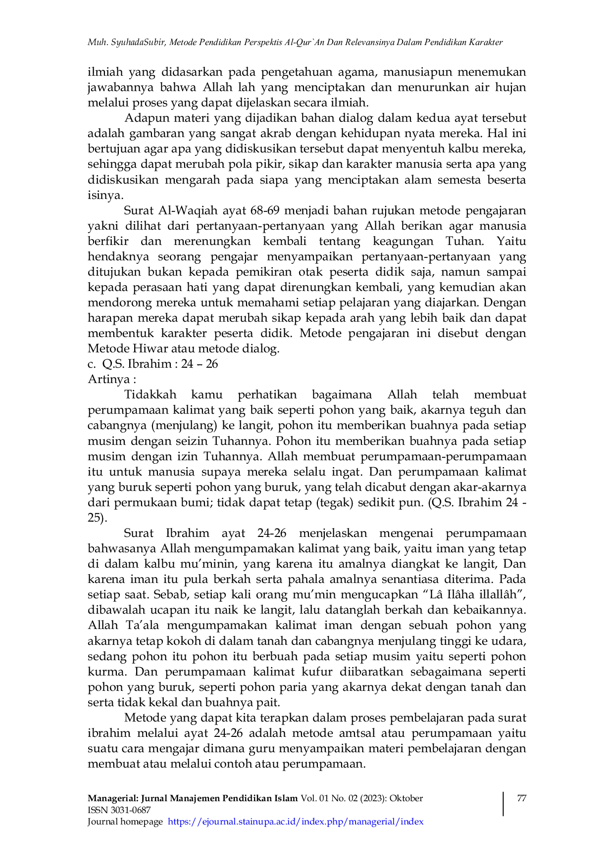 JURIS Metode Pendidikan Perspektis Al Qur an Dan Relevansinya Dalam Pendidikan Karakter