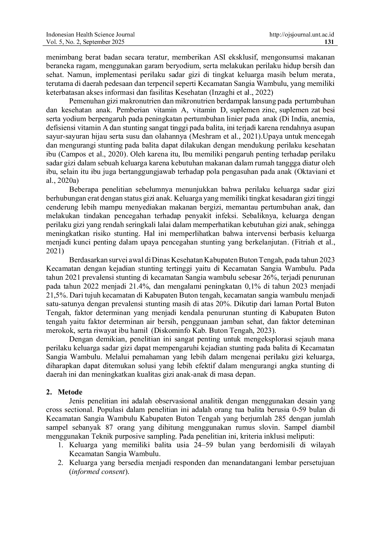 JURIS Pengaruh Perilaku Keluarga Sadar Gizi Terhadap Kejadian Stunting Pada Balita di Kecamatan Sangia Wambulu Kabupaten Buton Tengah