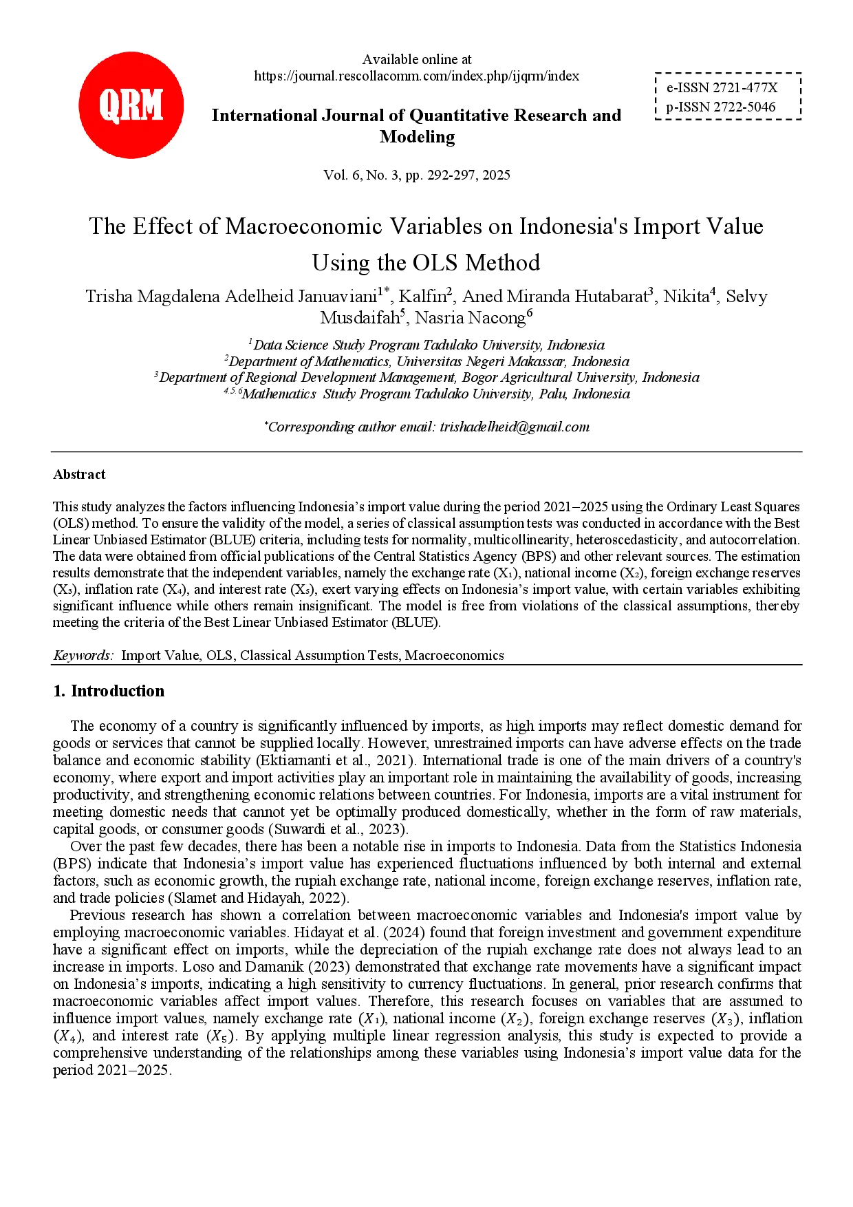 juris The Effect of Macroeconomic Variables on Indonesia s Import Value Using the OLS Method
