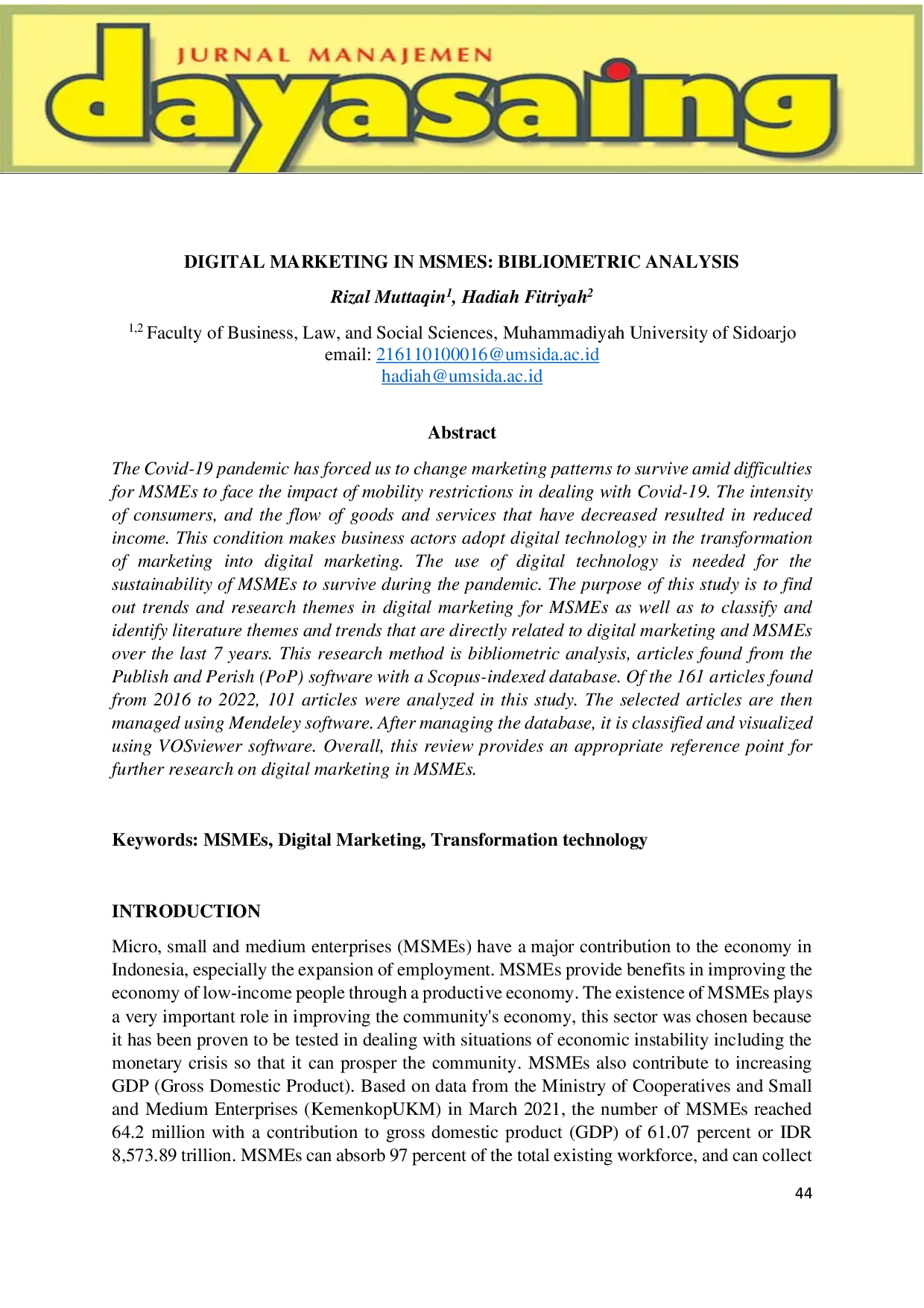 JURIS Digital Marketing In Msmes Bibliometric Analysis