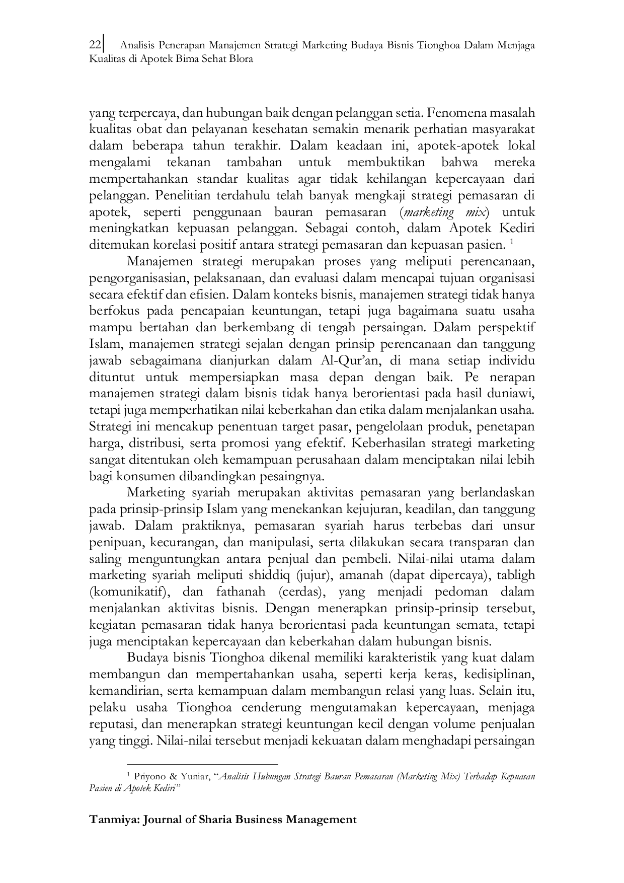 JURIS Analisis Penerapan Manajemen Strategi Marketing Budaya Bisnis Tionghoa Dalam Menjaga Kualitas di Apotek Bima Sehat Blora