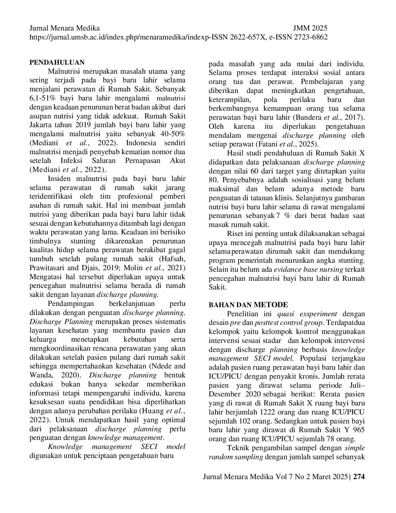 JURIS Discharge Planning Berbasis Knowledge Management Seci Model Sebagai Cara Pencegahan Malnutrisi Bayi Baru Lahir Di Rumah Sakit