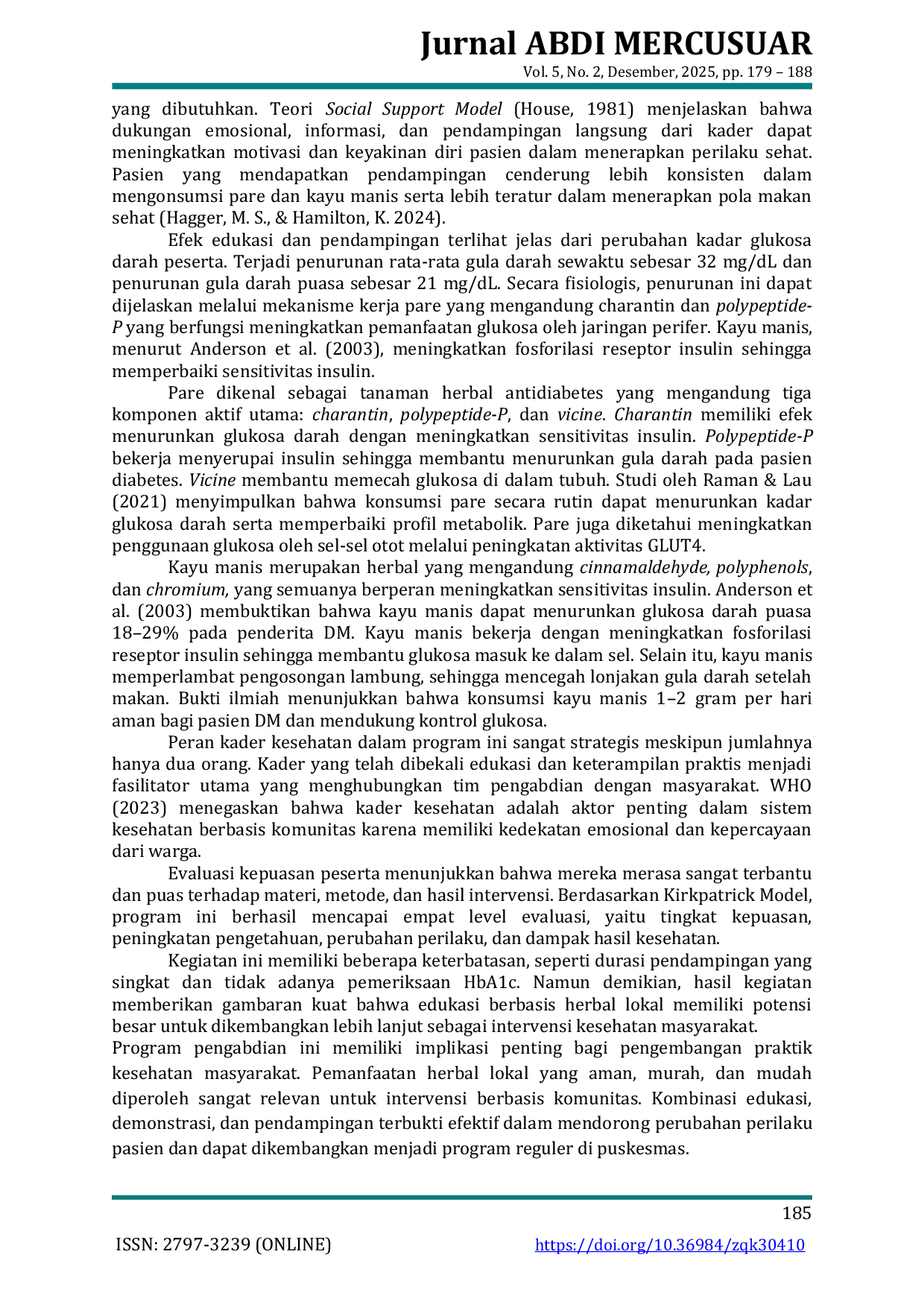 JURIS Pengembangan Pendampingan Pemanfaatan Herbal Lokal Kayu Manis Dan Pare Dalam Pola Makan Sehari hari Bagi Penderita Diabetes Melitus