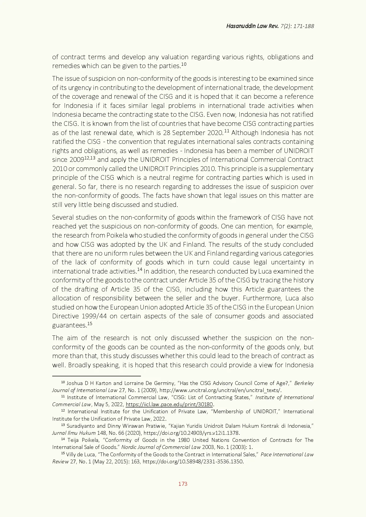 juris Suspicion on the Non conformity of the Goods as a Foundation of Breach of International Sales Contract