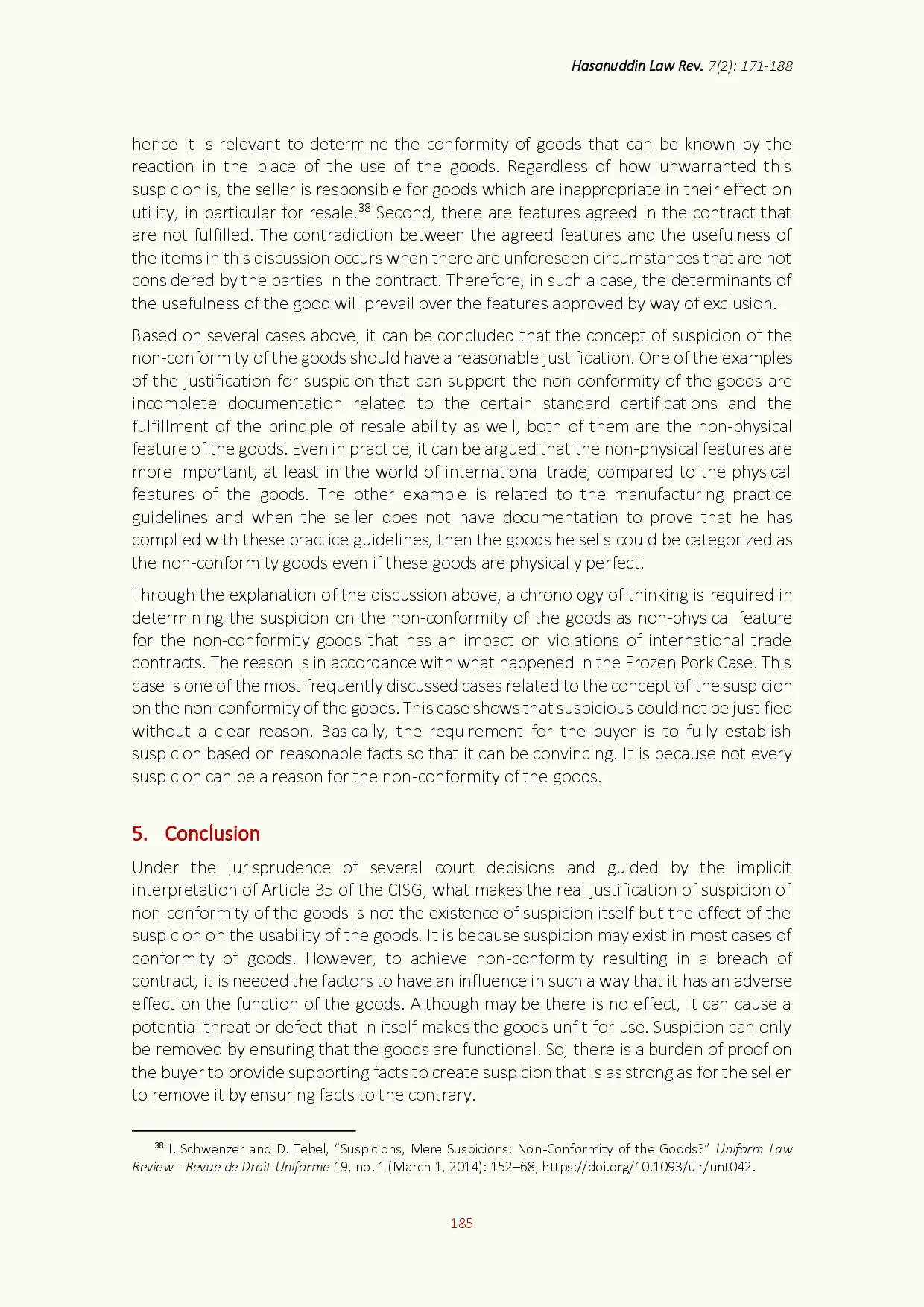 juris Suspicion on the Non conformity of the Goods as a Foundation of Breach of International Sales Contract