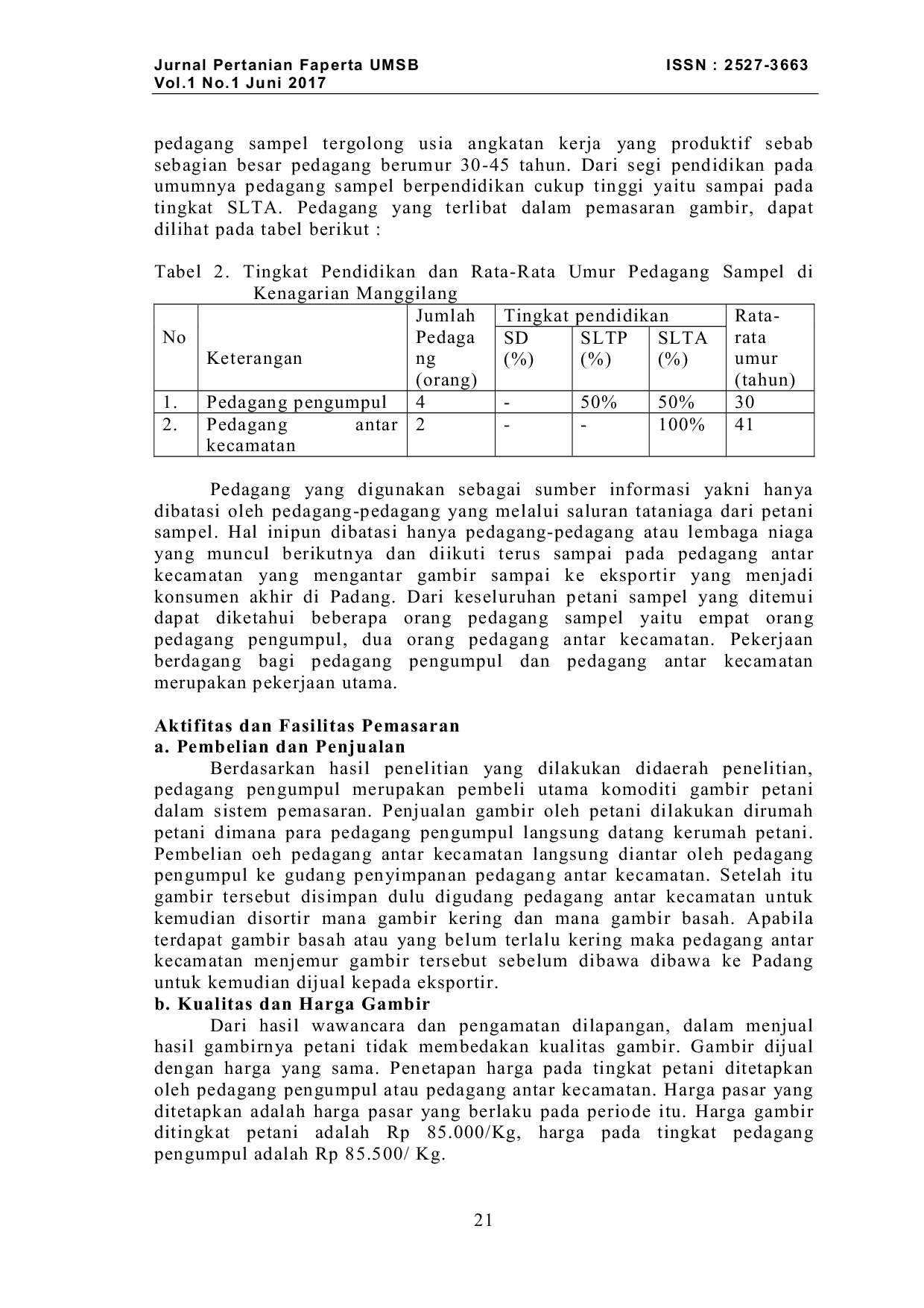 JURIS PEMASARAN GAMBIR Uncaria Gambir Roxb DI KENAGARIAN MANGGILANG KEC KOTO BARU KABUPATEN LIMA PULUH KOTA