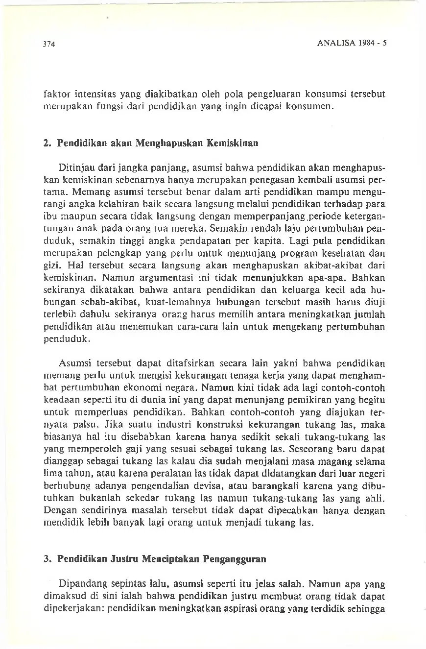 JURIS Pendidikan dan Lapangan Kerja Beberapa Asumsi Umum