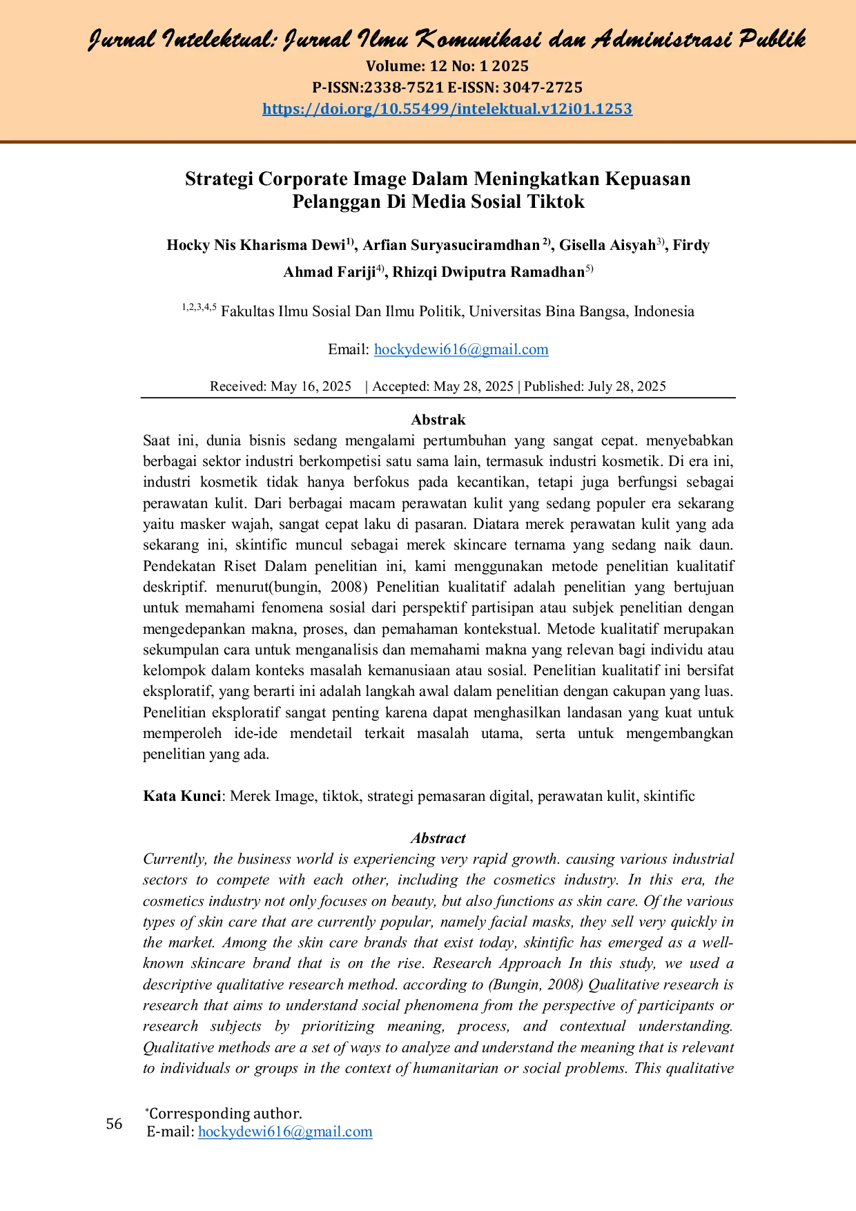 JURIS Strategi Corporate Image Dalam Meningkatkan Kepuasan Pelanggan Di Media Sosial TikTok