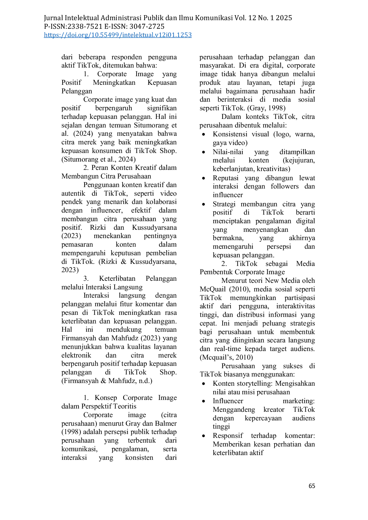 JURIS Strategi Corporate Image Dalam Meningkatkan Kepuasan Pelanggan Di Media Sosial TikTok