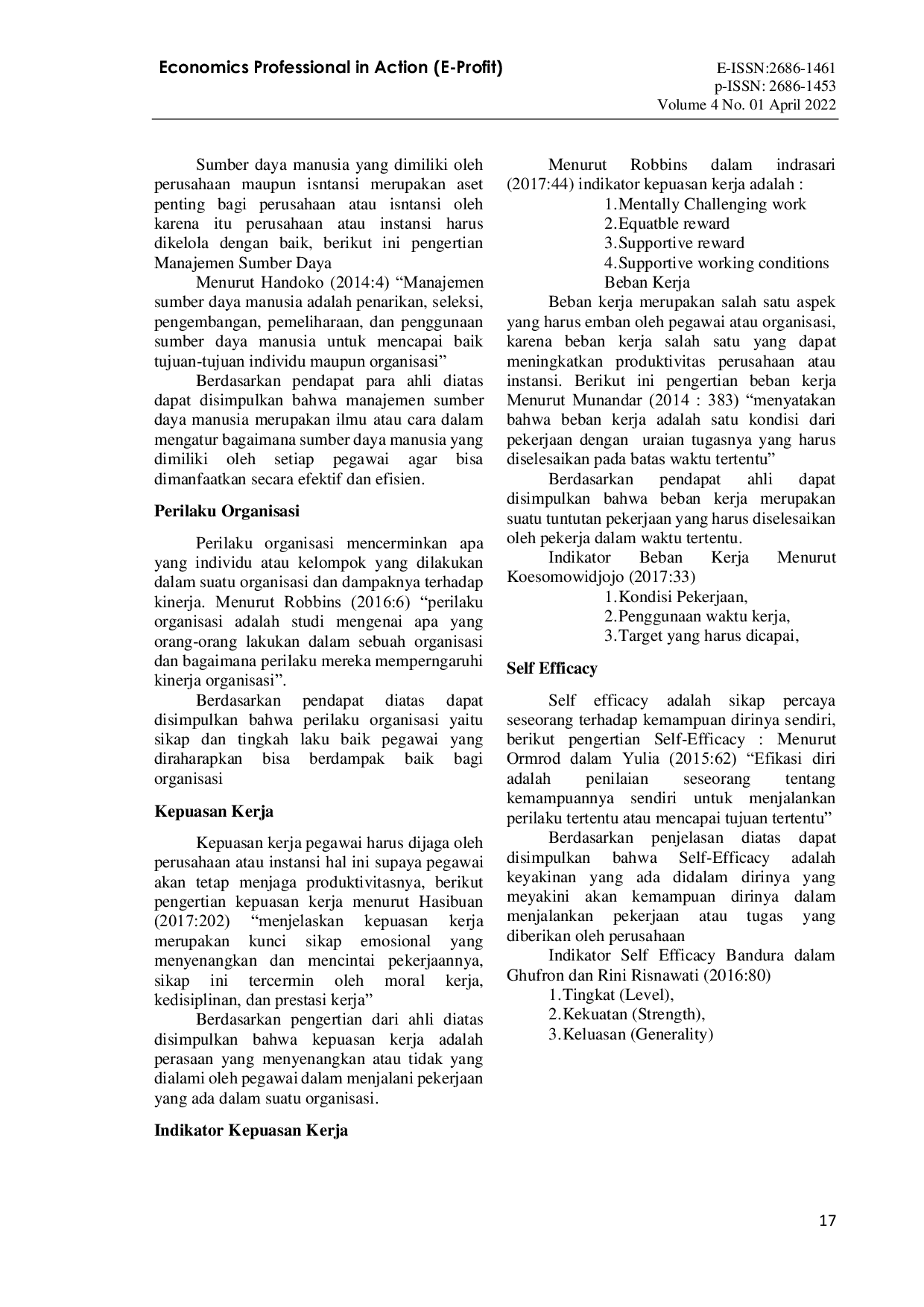 JURIS Pengaruh Beban Kerja dan Self Efficacy Terhadap Kepuasan Kerja Pada Institusi Pemerintahan di Kabupaten Sumedang