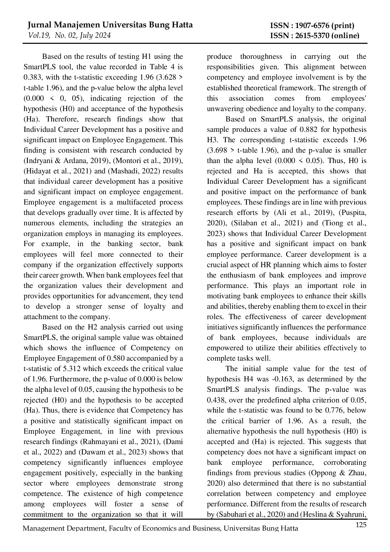 JURIS Employee Performance with Employee Engagement as an Intervening Variable Individual Career Development and Competency