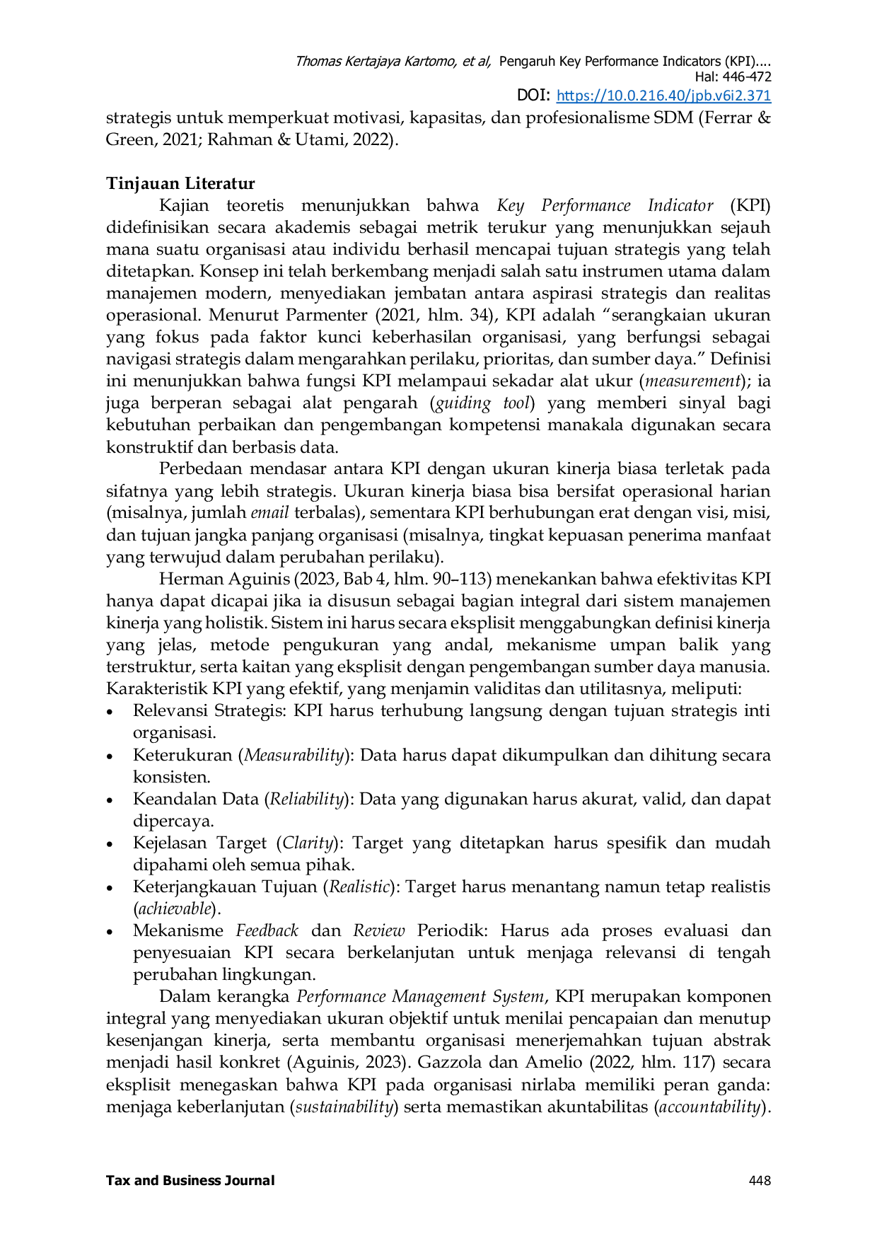 JURIS Pengaruh Key Performance Indicators Kpi Terhadap Peningkatan Kompetensi Dan Kinerja Sdm Pada Lembaga Nirlaba Di Tangerang Selatan