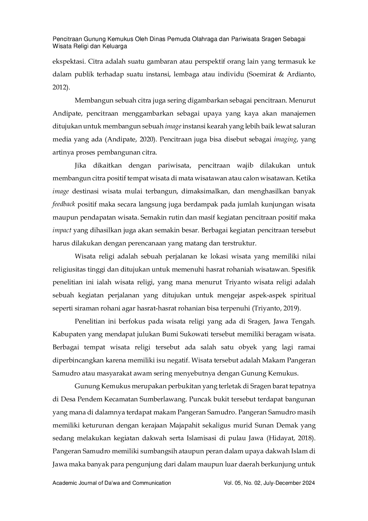 JURIS Transformasi Pariwisata Gunung Kemukus Studi Upaya Pemerintah Daerah dalam Meningkatkan Citra Positif