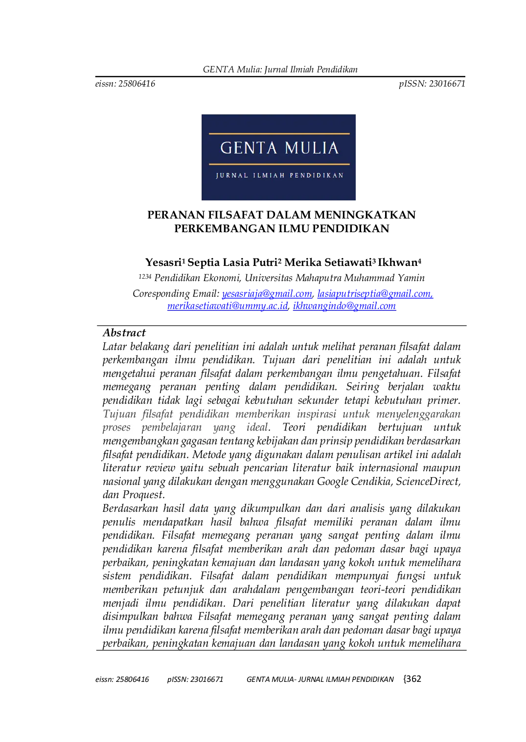 JURIS Peranan Filsafat Dalam Meningkatkan Perkembangan Ilmu Pendidikan