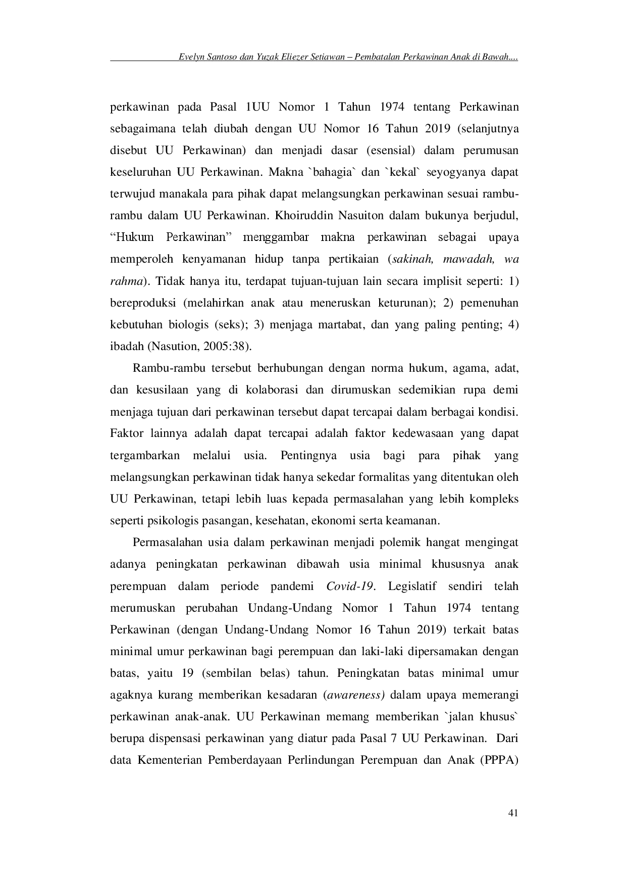 juris Pembatalan Perkawinan Anak Perempuan di Bawah Usia Minimal Karena Unsur Paksaan Oleh Orangtua Pada Masa Pandemi Covid 19 Cancellation of Marriage for Girls Under the Minimum Age Due to Elements of C