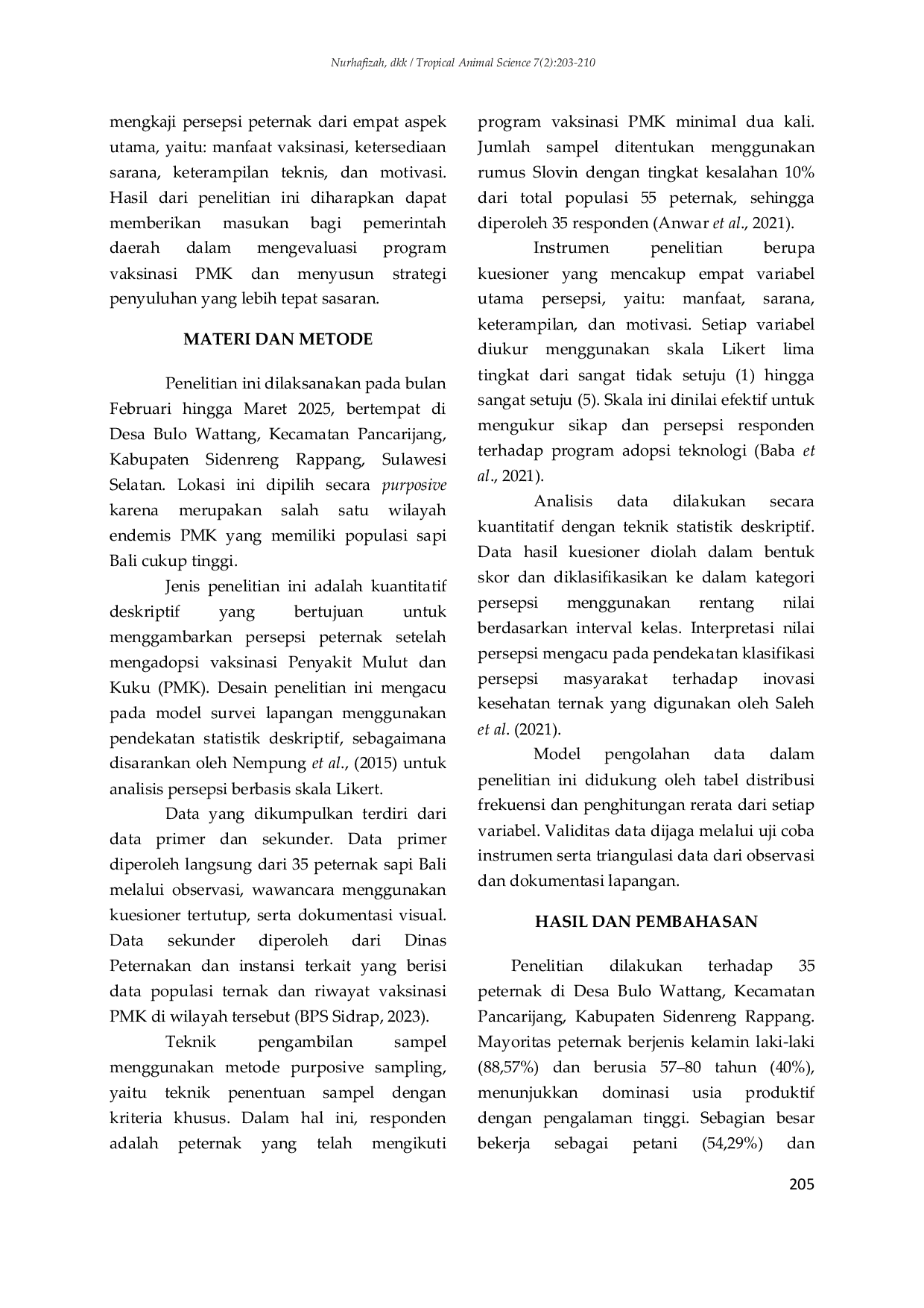 JURIS Persepsi Peternak Setelah Mengadopsi Vaksinasi Pmk Penyakit Mulut Kuku Pada Sapi Bali Di Desa Bulo Wattang Kecamatan Pancarijang Kabupaten Sidenreng Rappang