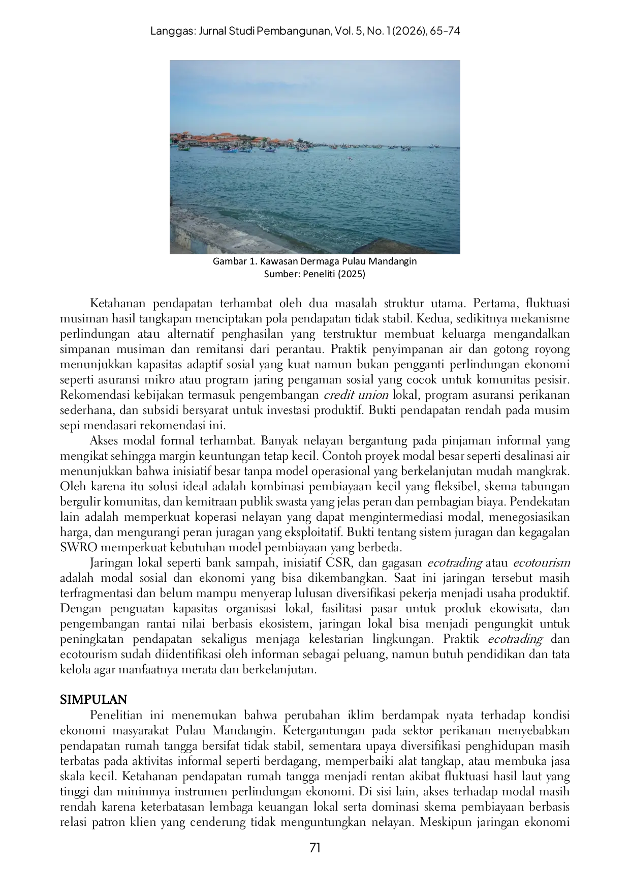 JURIS Analisis Dampak Perubahan Iklim terhadap Aspek Ekonomi pada Masyarakat Kawasan Pulau Mandangin Kabupaten Sampang