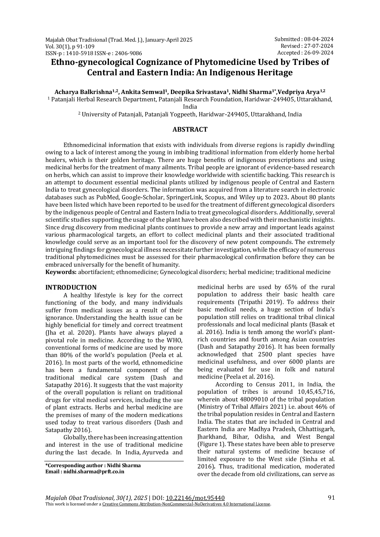 JURIS Ethno gynecological Cognizance of Phytomedicine Used by Tribes of Central and Eastern India An Indigenous Heritage