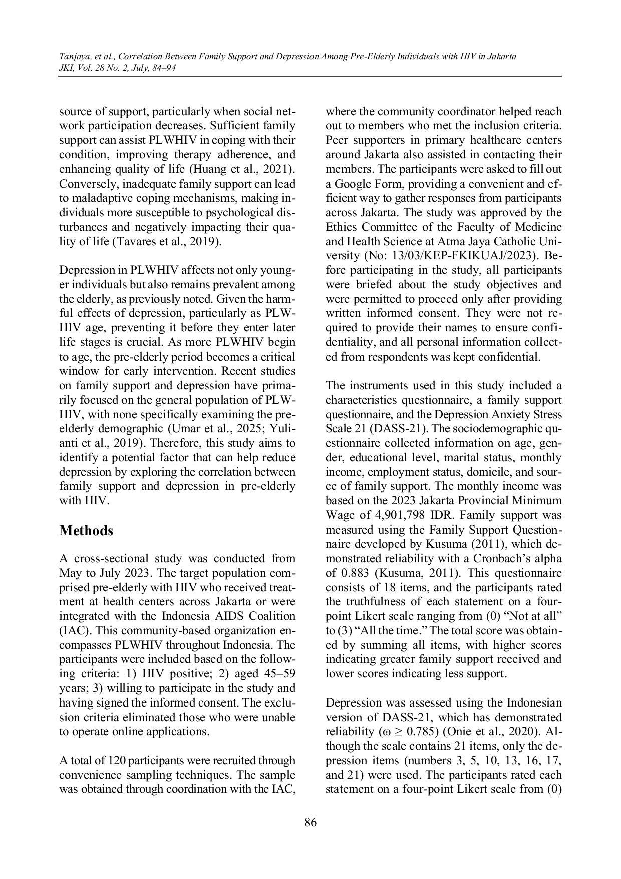 JURIS Correlation Between Family Support and Depression Among Pre Elderly Individuals with HIV in Jakarta