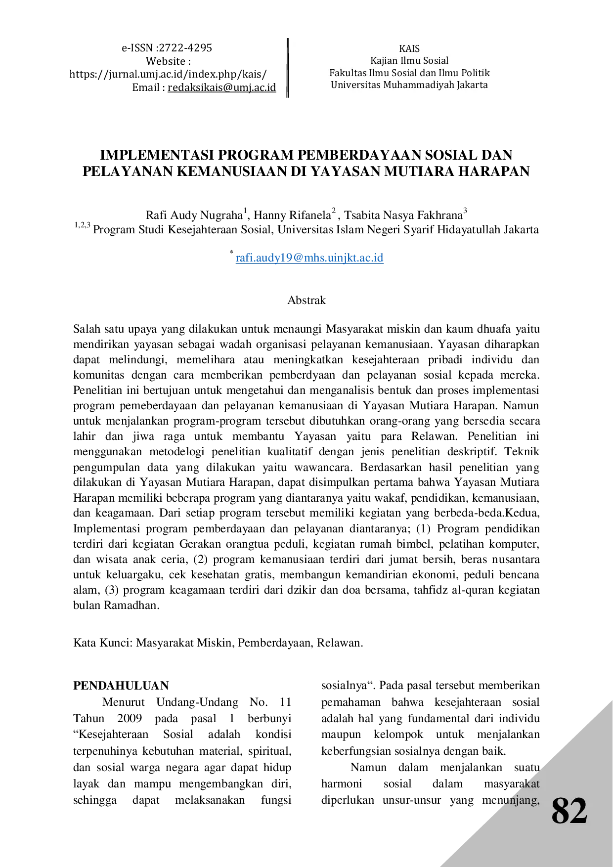 JURIS IMPLEMENTASI PROGRAM PEMBERDAYAAN SOSIAL DAN PELAYANAN KEMANUSIAAN DI YAYASAN MUTIARA HARAPAN