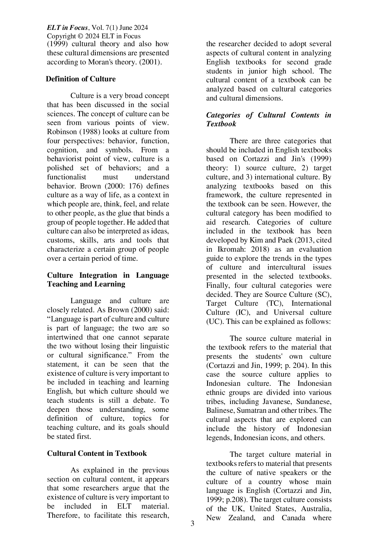 JURIS Cultural Content Analysis of an English Textbook for Indonesian EFL Learners