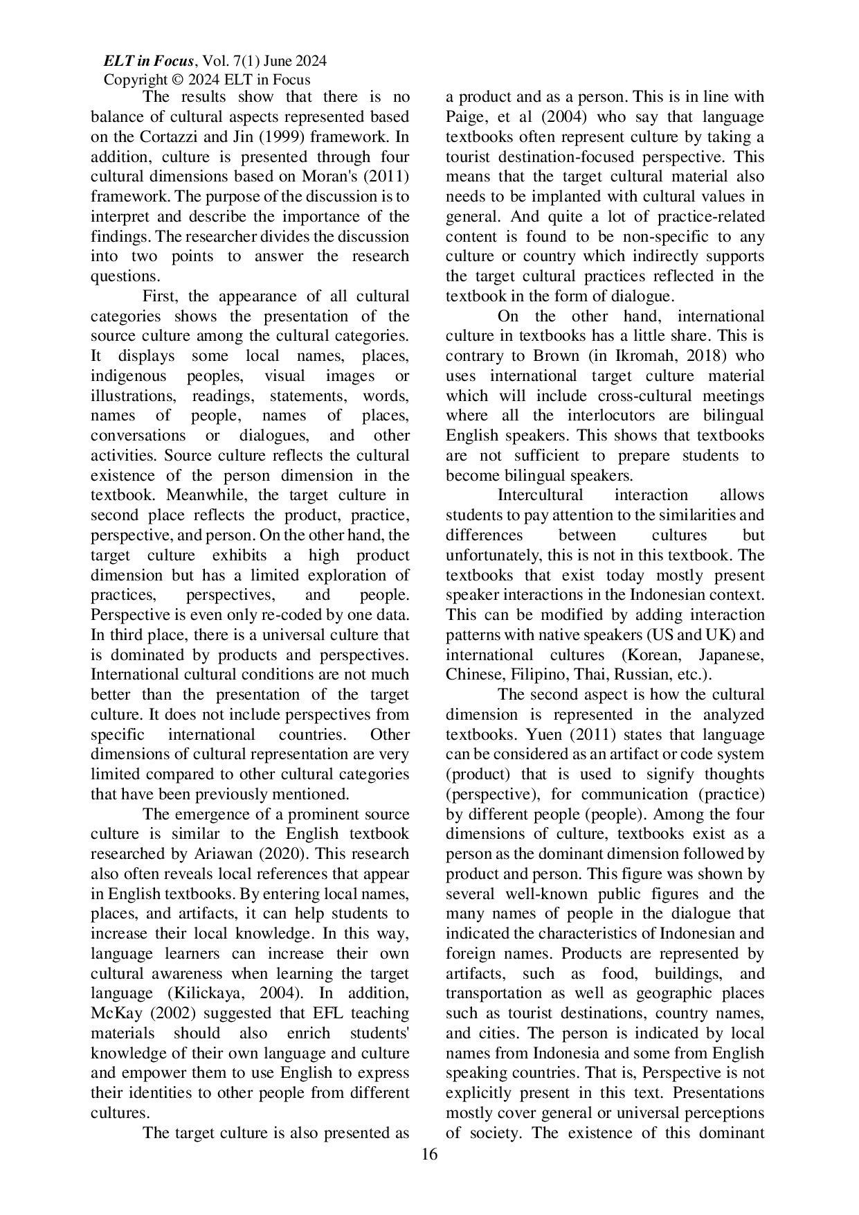 JURIS Cultural Content Analysis of an English Textbook for Indonesian EFL Learners