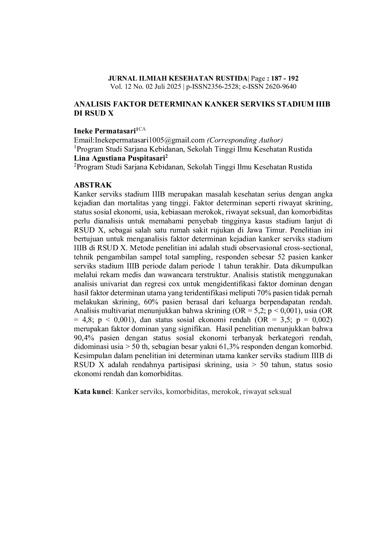 JURIS Analisis Faktor Determinan Kanker Serviks Stadium IIIB di RSUD X